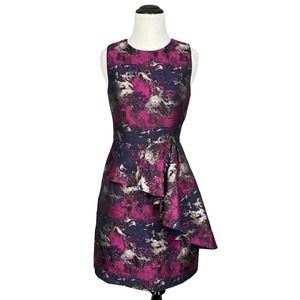 Vince Camuto Pink Metallic Abstract Print Sleeveless Fit And Flare Dress Size 2